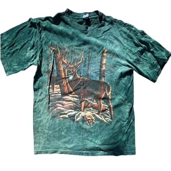 Vintage‎ 90s Green Deer Forest Scene T-Shirt - Men's Medium - Picture 1 of 4
